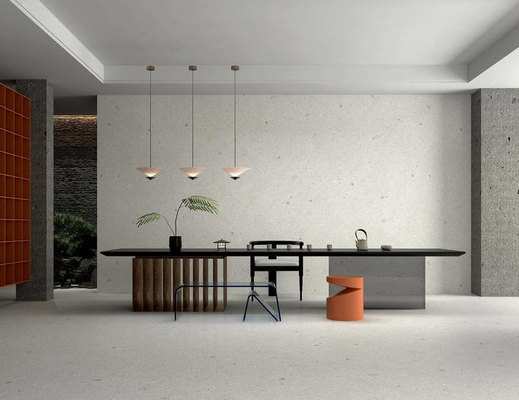 Αγορά Εσωτερικό πάτωμα 1200x1200x9mm Περιβαλλοντικά φιλικά πλακάκια και ελαφριά γκρι W.A 0,5% Terrazzo μαλακό γυαλισμένο πλακάκι πορσελάνης για το σπίτι και το γραφείο σε απευθείας σύνδεση κατασκευή