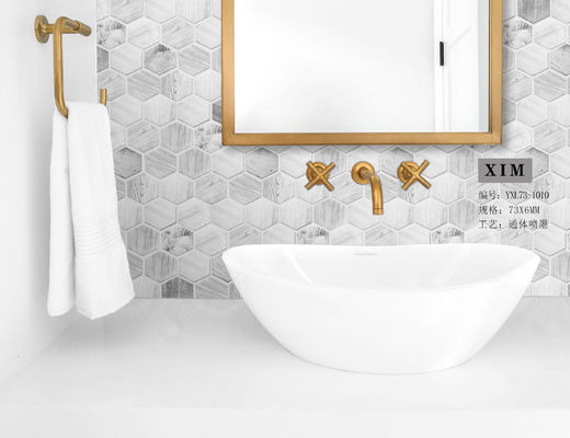 SGS εκτύπωσης Inkjet Hexagon κεραμίδι τοίχων μωσαϊκών, Countertop 48x6mm ξύλινο μάρμαρο κεραμιδιών γυαλιού